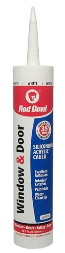 Red Devil سيليكون أكريليك لزج للنوافذ والأبواب من ريد ديفل 0846، أبيض، 100% مقاوم للماء، قابل للدهان، 10.1 أونصة، عبوة من 1، صنع في الولايات المتحدة - Image 1