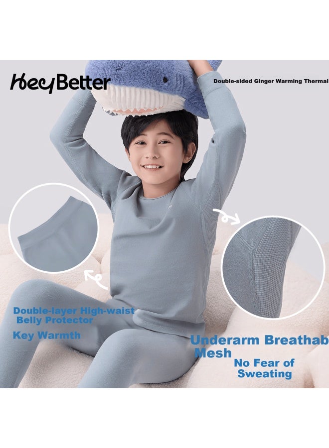 Heybetter Mid-warm Double-sided Wear Ginger Warm Children's Thermal Underwear Set - Image 3