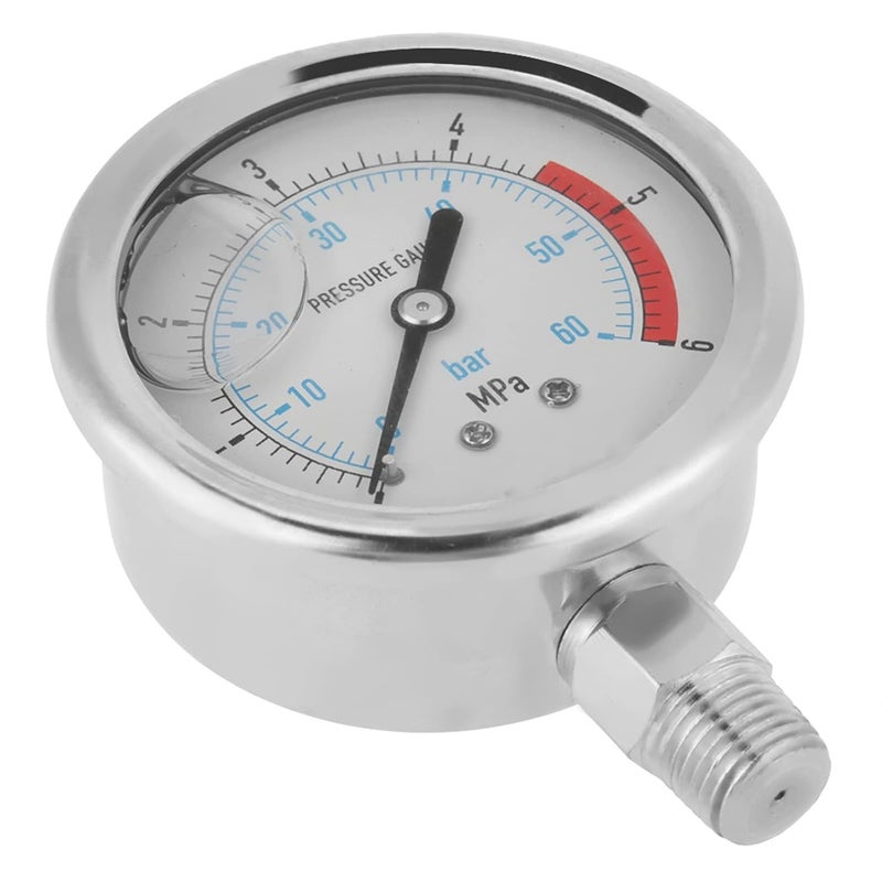 60mm Dial Air Hydraulic Pressure Gauge, 0-60Bar 0-6MPa Dual Scale Manometer with 1/4" NPT Thread, Metal Case Pressure Measuring Tool for Water Air Systems - Image 5