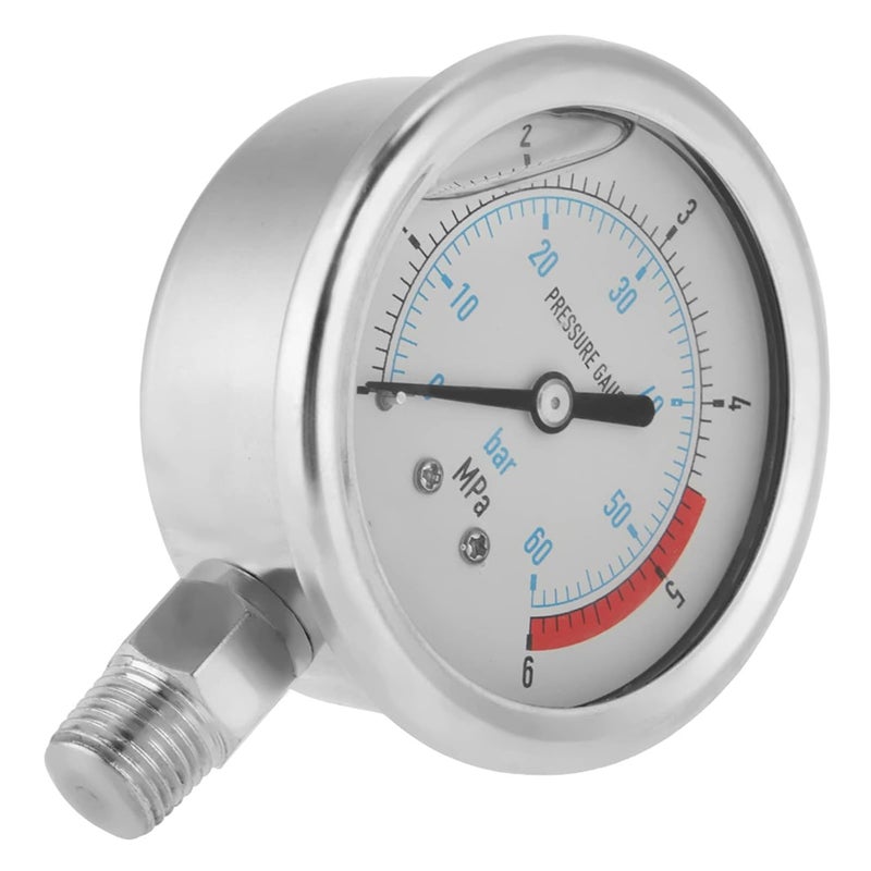 60mm Dial Air Hydraulic Pressure Gauge, 0-60Bar 0-6MPa Dual Scale Manometer with 1/4" NPT Thread, Metal Case Pressure Measuring Tool for Water Air Systems - Image 1