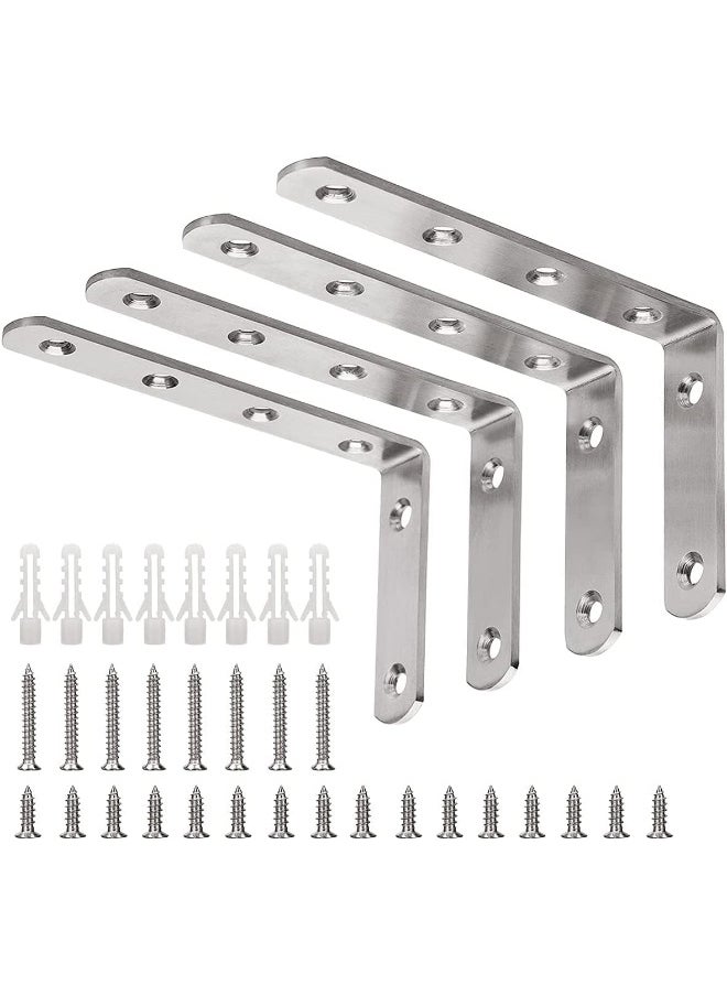 Rubik L Bracket with Screws, Max Load: 20KG, 4pcs Heavy Duty Stainless Steel Solid Shelf Support Corner Brace Joint Right Angle Bracket (150x100x24mm)  - Image 1