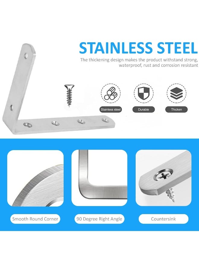 Rubik L Bracket with Screws, Max Load: 20KG, 4pcs Heavy Duty Stainless Steel Solid Shelf Support Corner Brace Joint Right Angle Bracket (150x100x24mm)  - Image 3