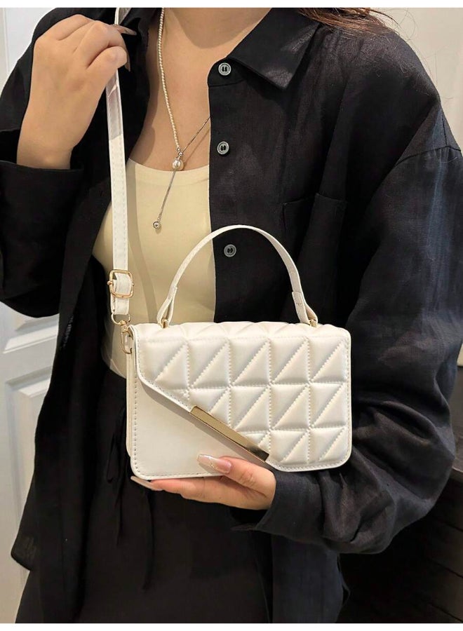 SHABILI Women Shoulder Bag PU Quilted Top-Handle Crossbody Sling, Ladies Cross Bags Tote Clutch Bag Lightweight Satchel, Large-Capacity Organizer for Teenager Youth Daily Casual Party Travel Commuter (White) - Image 3