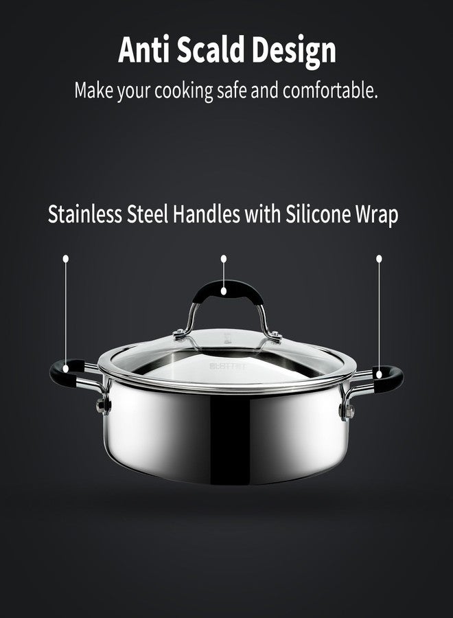 SLOTTET Tri-Ply Stainless Steel Saute Pan with Lid, 5 Quart Deep Sauté Pan with Comfortable Silicone Handle,11.5 Inch Frying Pan,Dishwasher and Oven Safe,Induction Stainless Steel Cookware - Image 4