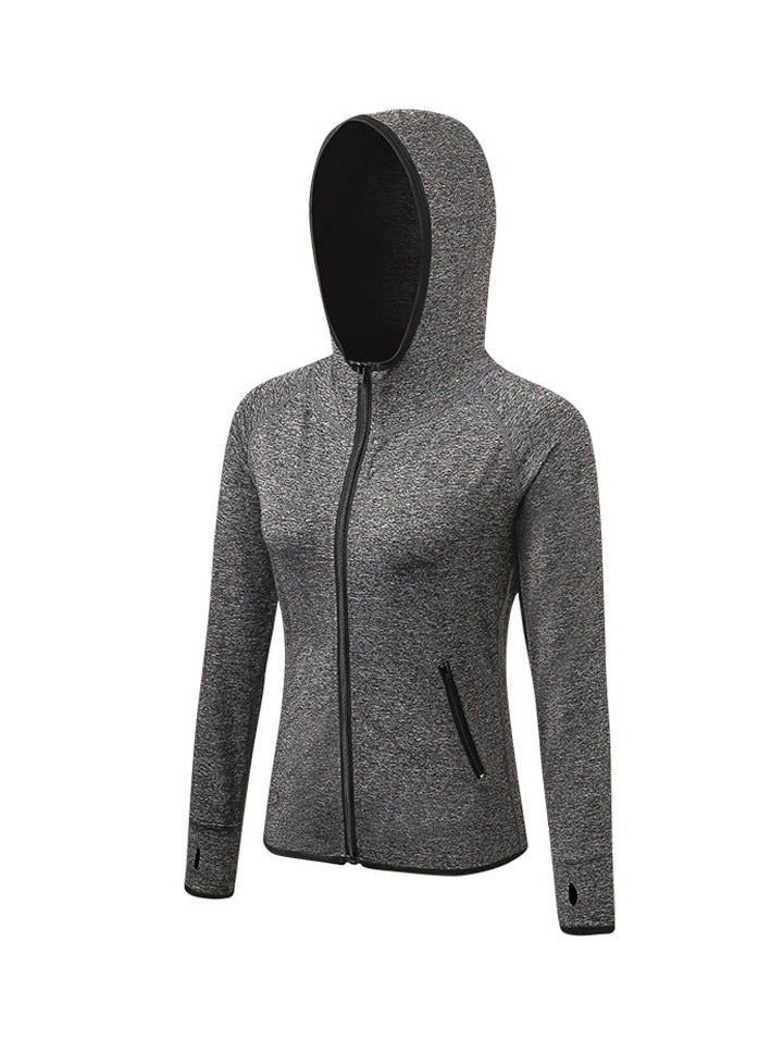 Womens Fall Winter Sports Jacket Fitness Yoga Running Colorblock Zip HoodieGray Gray