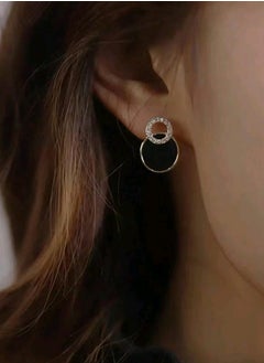 Shein 1Pair Cubic Zirconia Double Circle Stud Earrings Hollow Round Black Stud Earrings  - Image 3