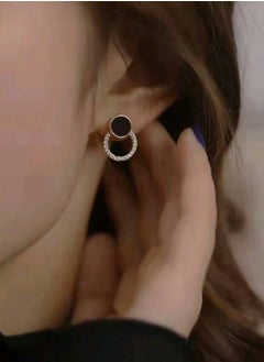 Shein 1Pair Cubic Zirconia Double Circle Stud Earrings Hollow Round Black Stud Earrings  - Image 5