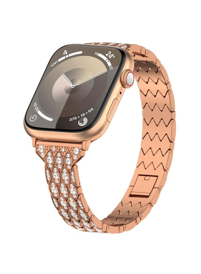 Replacement Strap For Apple Watch SE 2022 44mm Devil Eye Diamond Bracelet Metal Watch Band Rose Gold