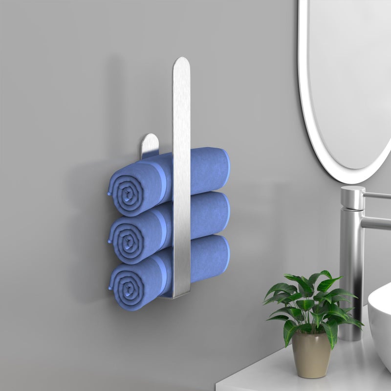 HUFEEOH Hand Towel Holder  Self Adhesive Towel Bar Towel Holder for Kitchen Cabinet  SUS 304 Stainless Steel Bath Towel Holder Stick on Wall - Image 5