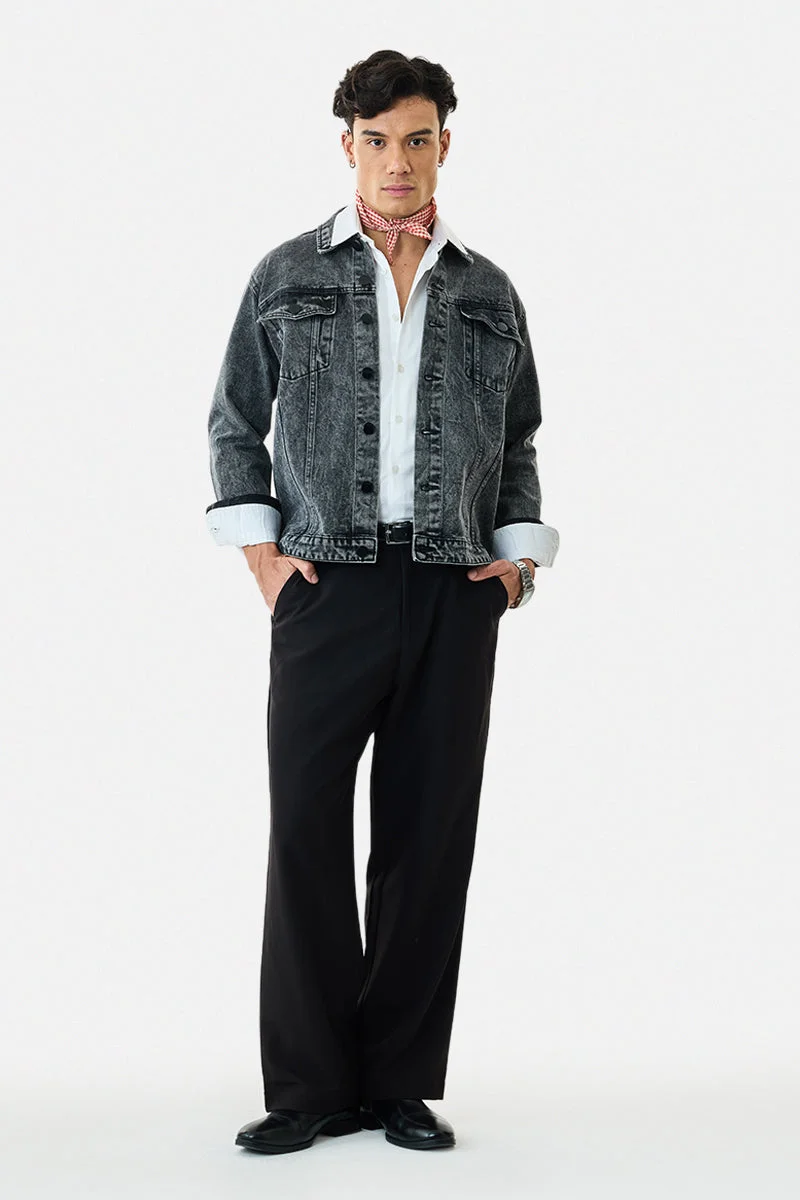 سنيتش Charcoal Grey Textured Long Sleeve Regular Fit Streetwear Jacket