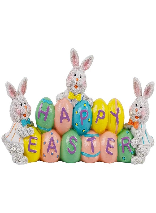 DR.DUDU Easter Decorations Hand-Painted Easter Eggs Bunny Centerpiece, 8.5 in Tabletop Easter Resin Figurine Decor for Home Living Room Bedroom Easter Decorations - Image 1