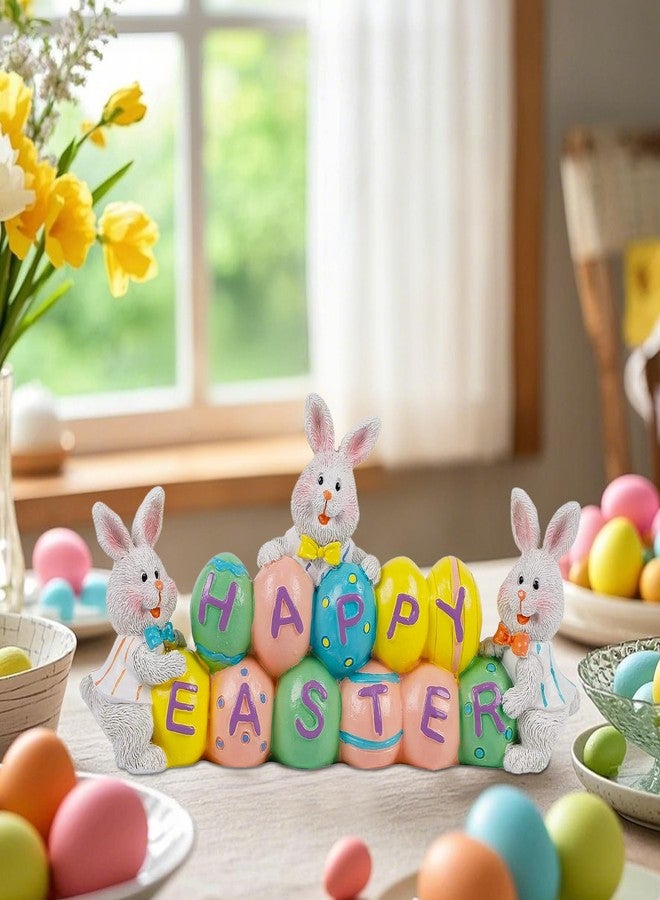 DR.DUDU Easter Decorations Hand-Painted Easter Eggs Bunny Centerpiece, 8.5 in Tabletop Easter Resin Figurine Decor for Home Living Room Bedroom Easter Decorations - Image 5