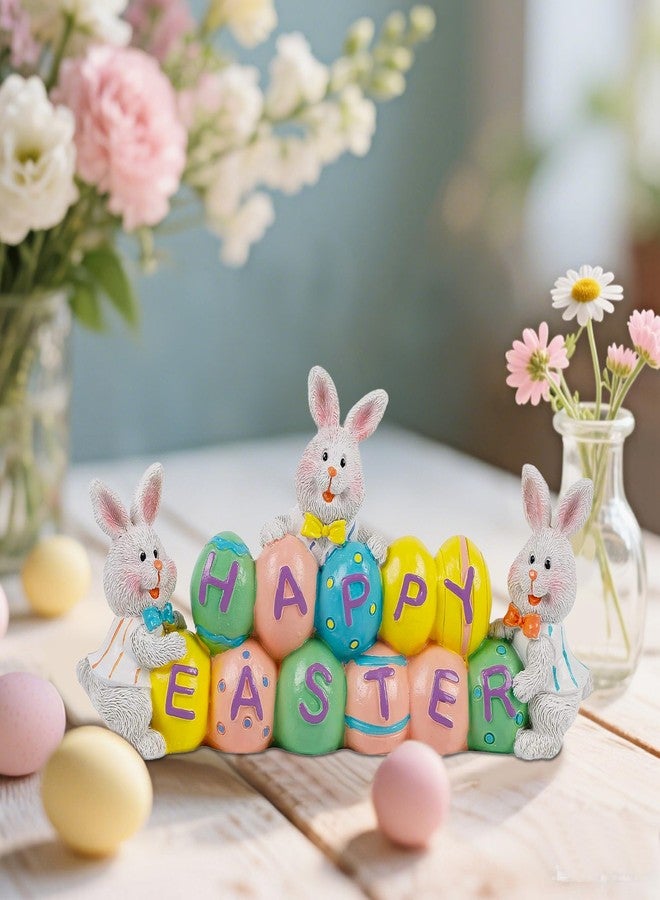 DR.DUDU Easter Decorations Hand-Painted Easter Eggs Bunny Centerpiece, 8.5 in Tabletop Easter Resin Figurine Decor for Home Living Room Bedroom Easter Decorations - Image 2