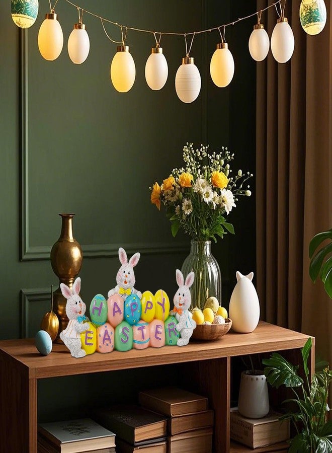 DR.DUDU Easter Decorations Hand-Painted Easter Eggs Bunny Centerpiece, 8.5 in Tabletop Easter Resin Figurine Decor for Home Living Room Bedroom Easter Decorations - Image 4
