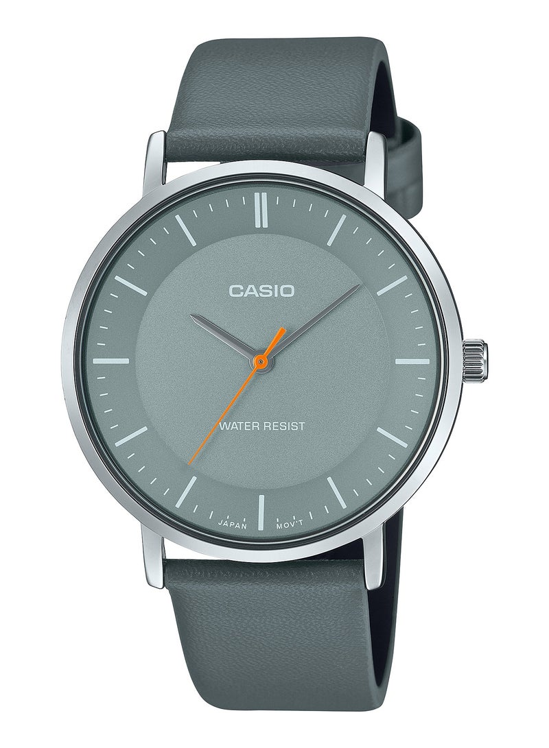 CASIO Analog Minimalist Look Grey Leather Men's Casual Watch MTP-VT04L-8E-46 × 40 × 8.2 mm Grey