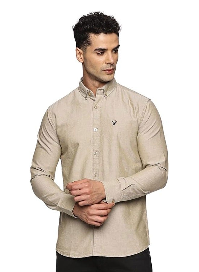 U.S. ELK Men's Button Down Shirt | Casual Slim Fit Shirt | Long Sleeve Oxford Shirts For Men | Smart Fit Cuff -  Khaki  - Image 1
