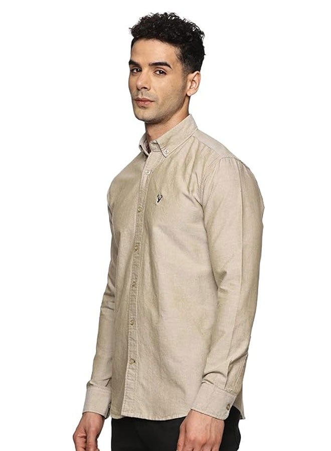 U.S. ELK Men's Button Down Shirt | Casual Slim Fit Shirt | Long Sleeve Oxford Shirts For Men | Smart Fit Cuff -  Khaki  - Image 2