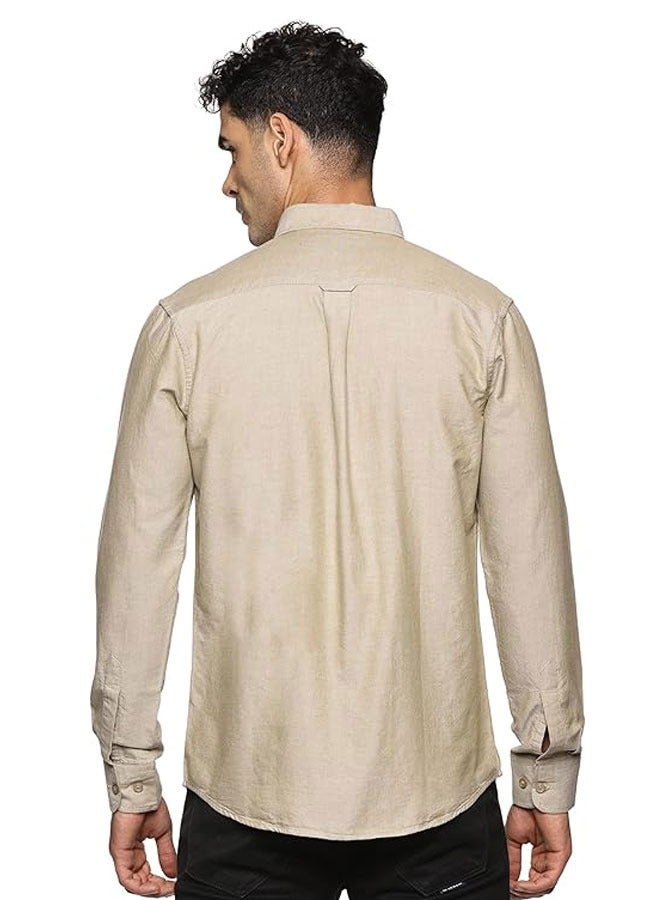 U.S. ELK Men's Button Down Shirt | Casual Slim Fit Shirt | Long Sleeve Oxford Shirts For Men | Smart Fit Cuff -  Khaki  - Image 3