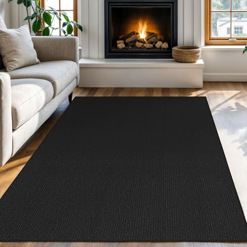 KOZYFLY Washable Area Rug 4x6 ft Non Slip Rubber Backed Living Room Rugs Braided Woven Cotton Kitchen Rugs Indoor Entryway Rug Floor Carpet for Dining Living Room Bedroom, Black/Dark Grey - Image 1