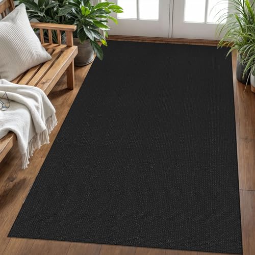 KOZYFLY Washable Area Rug 4x6 ft Non Slip Rubber Backed Living Room Rugs Braided Woven Cotton Kitchen Rugs Indoor Entryway Rug Floor Carpet for Dining Living Room Bedroom, Black/Dark Grey - Image 2