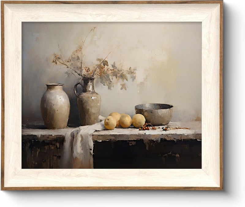 ASTRDECOR Framed Kitchen Wall Art Prints, Rustic Kitchen Farmhouse Wall Decor Living Room, Vintage Jars Still Life Oil Painting Dining Room Wall Decor, Fruits Botanical Canvas Wall Art-10''x 12'' - Image 1