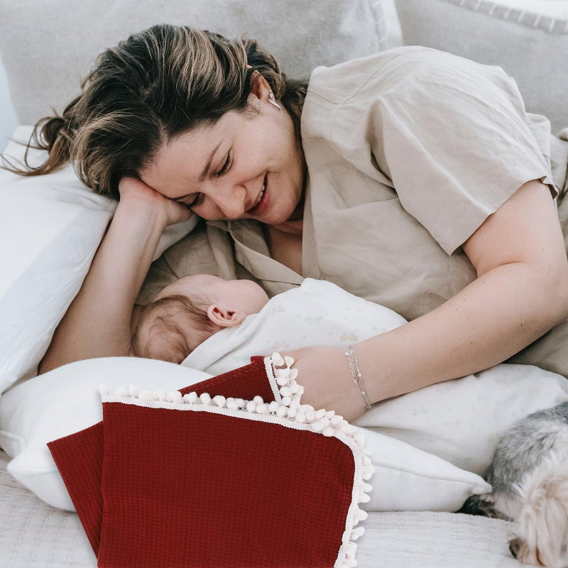 Waffle Knit Swaddling Blanket For Newborn Breathable Nursery Bedding Sleeping Wrap - Image 4