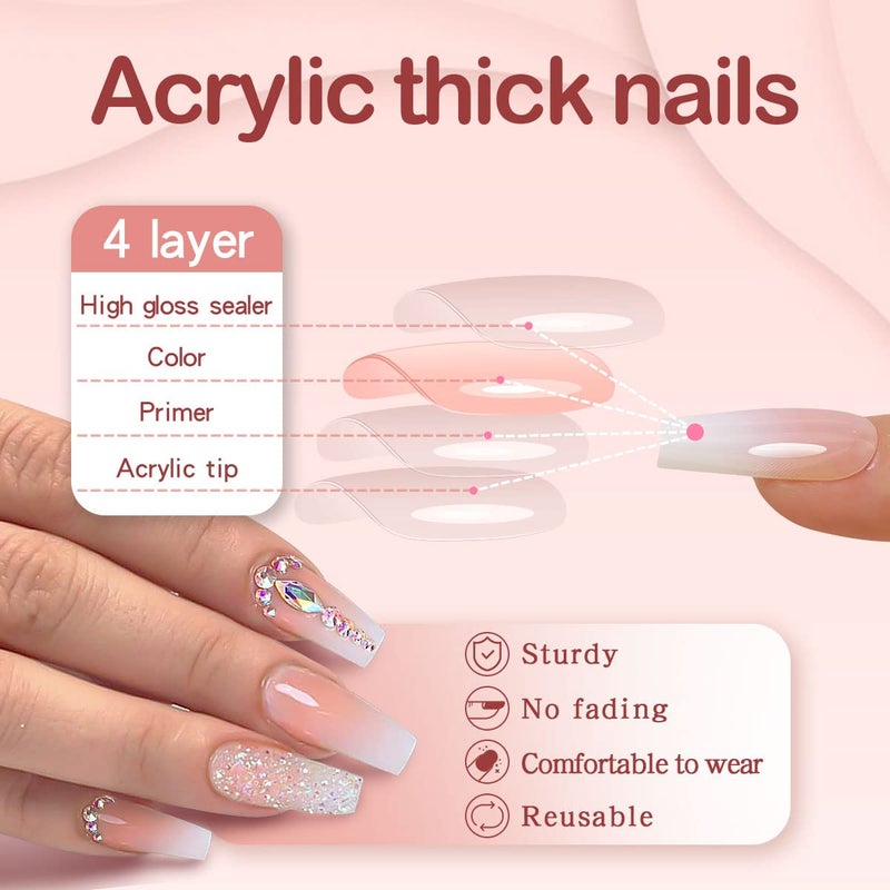 Yivaiks 24 Pcs Advanced Hand Made Customization Press on Nails, Luxurious Rhinestone Design Ballerina Fake Nailsï¼ŒPerfect Accessory for Banquets, Soirees, Parties(GD-004) - Image 2