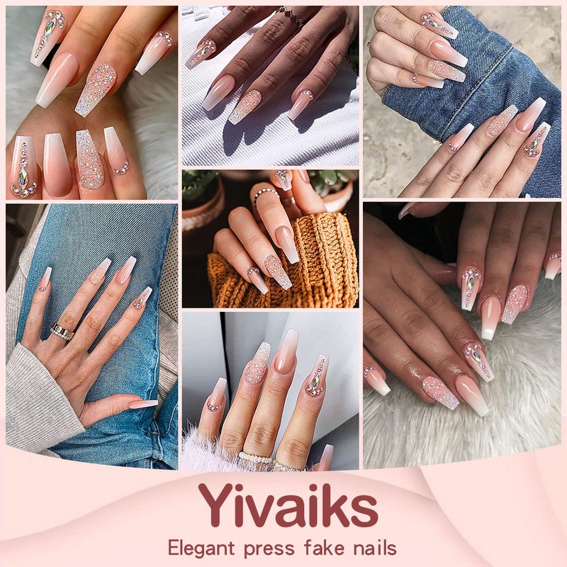 Yivaiks 24 Pcs Advanced Hand Made Customization Press on Nails, Luxurious Rhinestone Design Ballerina Fake Nailsï¼ŒPerfect Accessory for Banquets, Soirees, Parties(GD-004) - Image 4