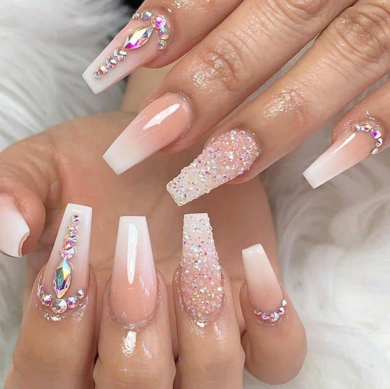 Yivaiks 24 Pcs Advanced Hand Made Customization Press on Nails, Luxurious Rhinestone Design Ballerina Fake Nailsï¼ŒPerfect Accessory for Banquets, Soirees, Parties(GD-004) - Image 1