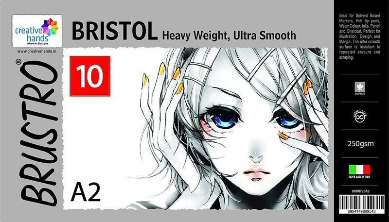 BRUSTRO Bristol Ultra Smooth Paper 250 GSM, Size - A2, 10 Sheets - Image 1