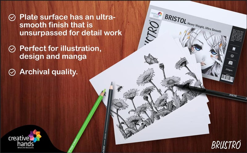 BRUSTRO Bristol Ultra Smooth Paper 250 GSM, Size - A2, 10 Sheets - Image 4