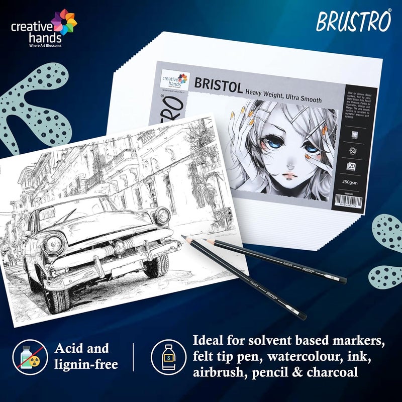 BRUSTRO Bristol Ultra Smooth Paper 250 GSM, Size - A2, 10 Sheets - Image 5