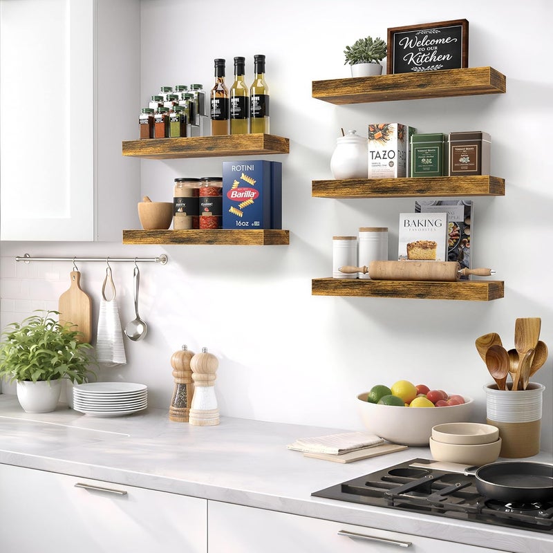 Sorbus Floating Shelves for Wall, Bathroom Shelves Wall Mounted for Kitchen, Bedroom, Bathroom Storage Over Toilet, Hanging Book Shelf for Wall Home Decor Living Room (Black, 3 Pack) - Image 5