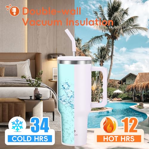 VUSIGN 40 oz Tumbler with Handle and Straw Lid, Stainless Steel Vacuum Insulated Tumbler Travel Mug Water Bottle Cup for Water Iced Tea Coffee Smoothie Car, Orchid - Image 2