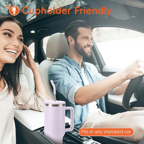 VUSIGN 40 oz Tumbler with Handle and Straw Lid, Stainless Steel Vacuum Insulated Tumbler Travel Mug Water Bottle Cup for Water Iced Tea Coffee Smoothie Car, Orchid - Image 3