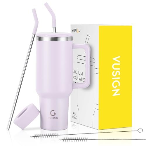 VUSIGN 40 oz Tumbler with Handle and Straw Lid, Stainless Steel Vacuum Insulated Tumbler Travel Mug Water Bottle Cup for Water Iced Tea Coffee Smoothie Car, Orchid - Image 1