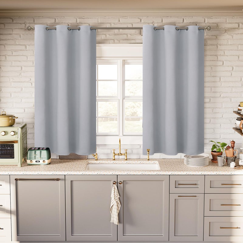 BGment Light Grey Short Blackout Curtains for Small Windows, 38 x 45 Inch Thermal Insulated Tier Set of 2 Panels Sun Blocking Drapes for Kitchen Bedroom - Image 2
