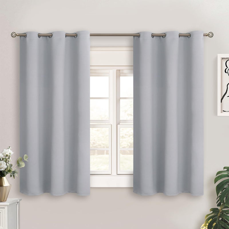 BGment Light Grey Short Blackout Curtains for Small Windows, 38 x 45 Inch Thermal Insulated Tier Set of 2 Panels Sun Blocking Drapes for Kitchen Bedroom - Image 1