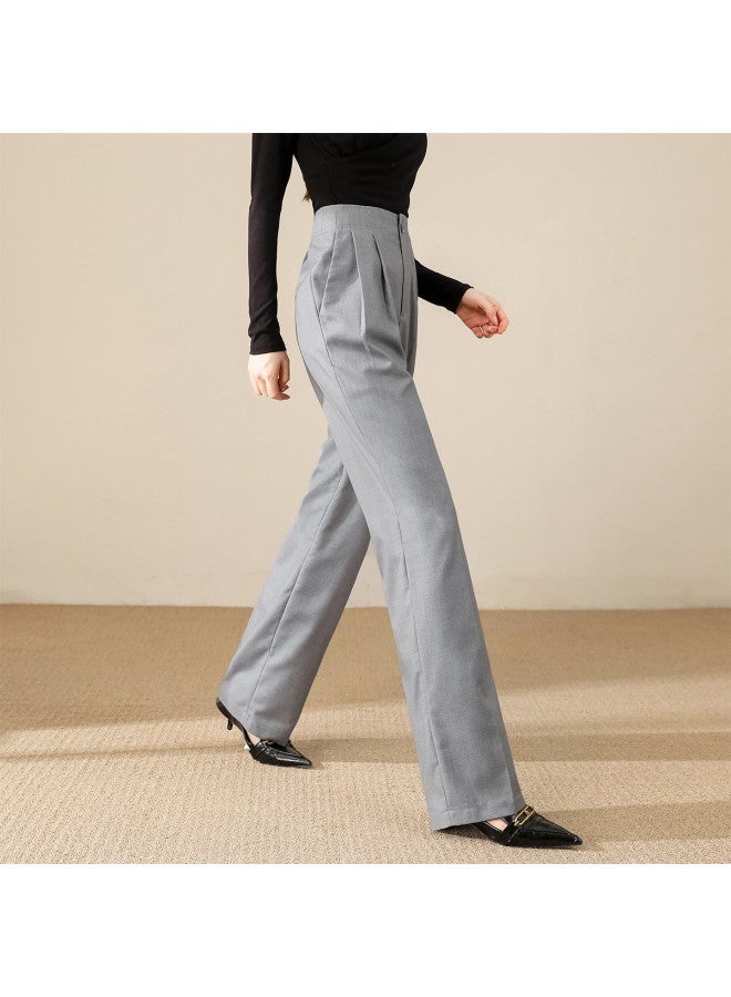 Jeanswest High-Waist Draped Pleated Straight-Leg Suit Pants Solid Wide-Leg Trousers - Image 5