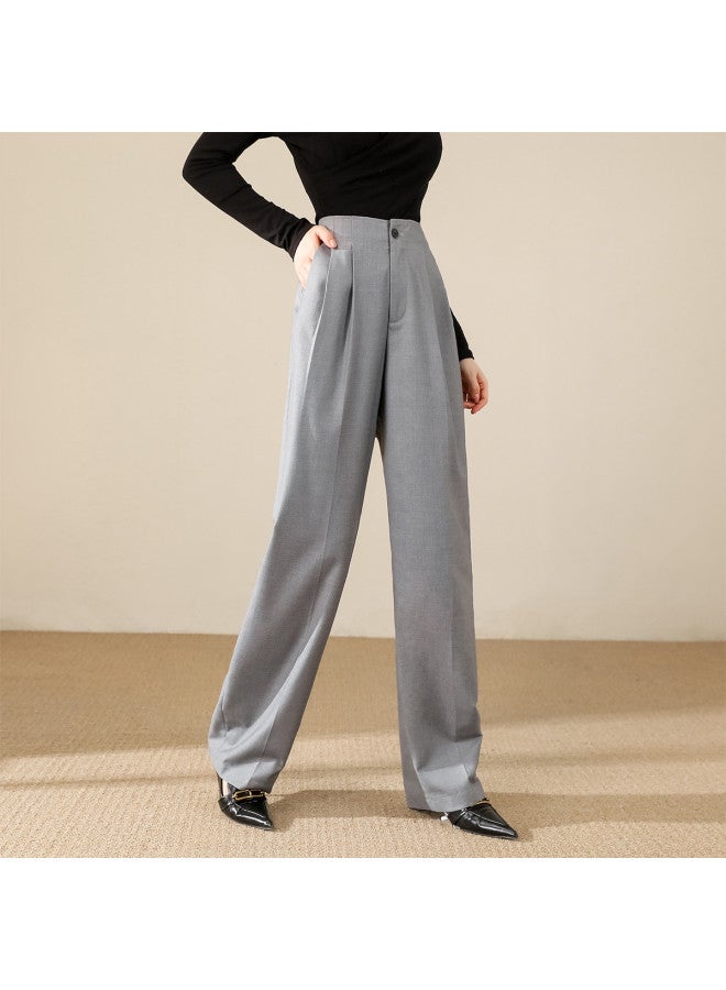 Jeanswest High-Waist Draped Pleated Straight-Leg Suit Pants Solid Wide-Leg Trousers - Image 4