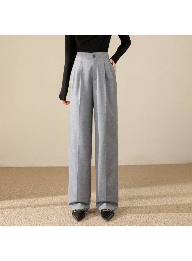 Jeanswest High-Waist Draped Pleated Straight-Leg Suit Pants Solid Wide-Leg Trousers - Image 3