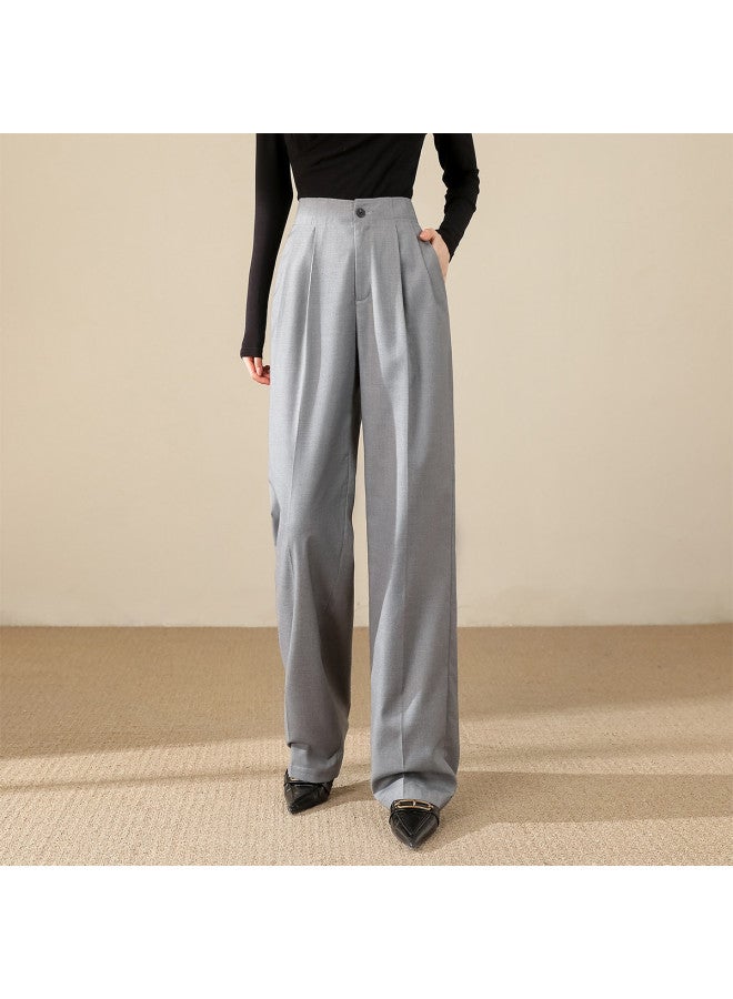 Jeanswest High-Waist Draped Pleated Straight-Leg Suit Pants Solid Wide-Leg Trousers - Image 2