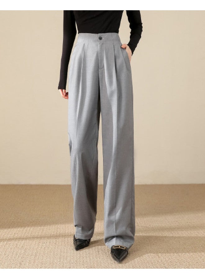 Jeanswest High-Waist Draped Pleated Straight-Leg Suit Pants Solid Wide-Leg Trousers - Image 1