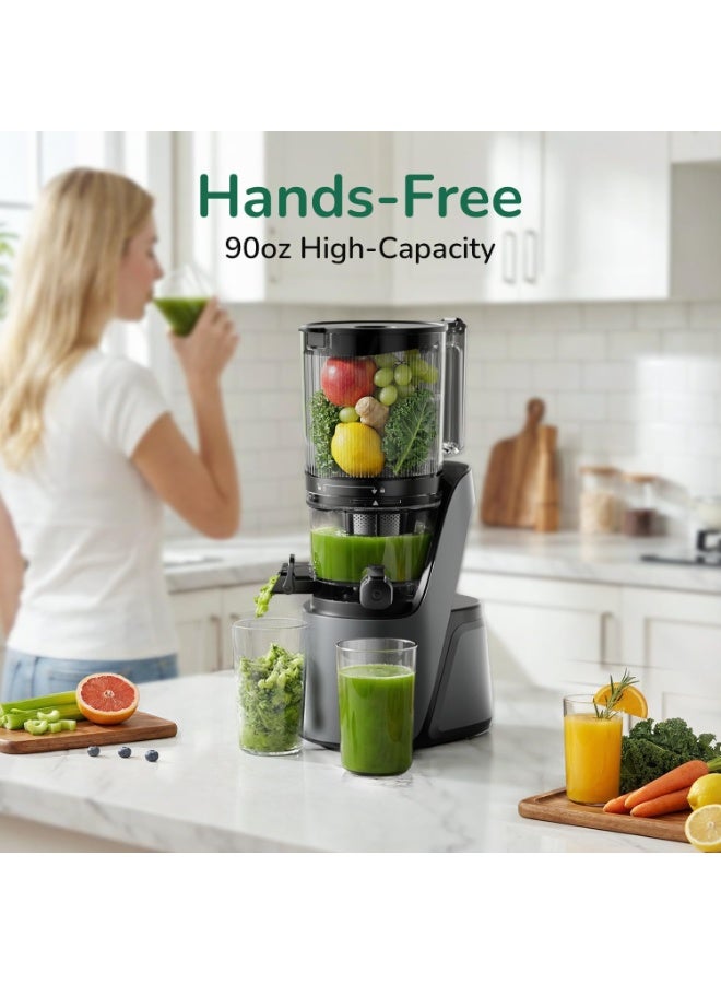 Canoly C16 Cold Press Juicer, 6" Extra Wide Feed Chute with Dual Strainers (Juice & Sorbet), Powerful AC Brushless Motor, Self Precut System, Juicer Machines with BPA Free (Space Gray) - Image 4