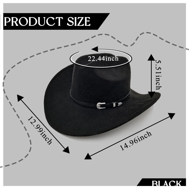 WOKNOW Classic Western Cowboy Hat for Men & Women, Felt Cowgirl Hat with Two Decorative Bands, ï¼ŒWide Brimï¼Œ All-Season Wear (Black) - Image 2