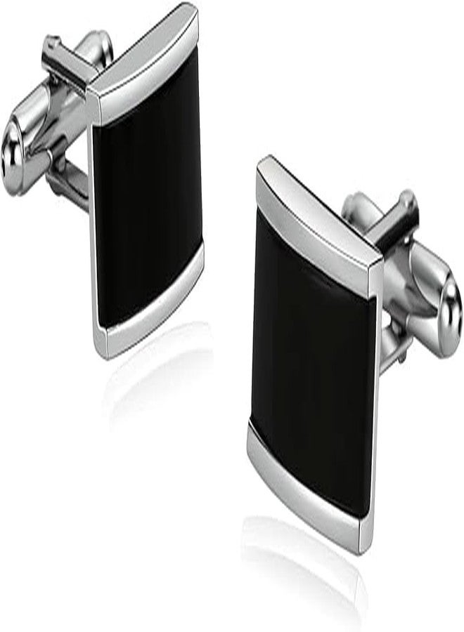 SELOME Men's Cufflinks 1 Pair Black Rectangle Cufflinks Wedding Party Buttons Set Birthday Anniversary Gift Plain For Formal Shirt, Suit,Blazer Simple And Classic Sleeve Link - Image 1