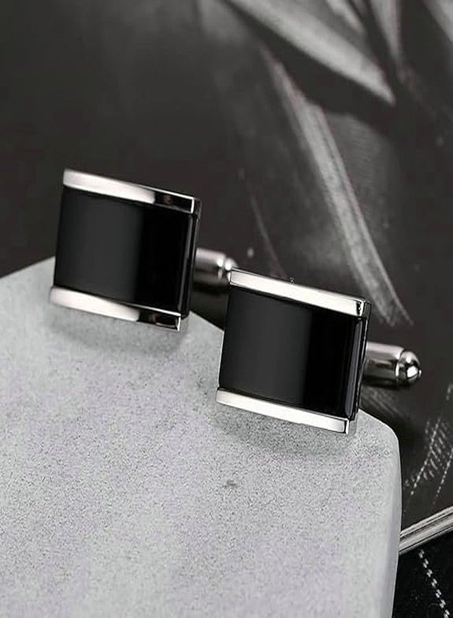 SELOME Men's Cufflinks 1 Pair Black Rectangle Cufflinks Wedding Party Buttons Set Birthday Anniversary Gift Plain For Formal Shirt, Suit,Blazer Simple And Classic Sleeve Link - Image 4