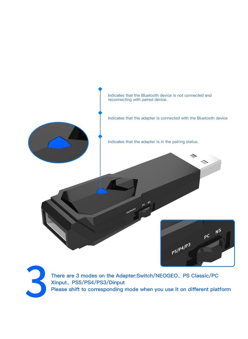 كابتن تيك Wireless Bluetooth Controller USB Adapter for Switch, Compatible with PS3、PS4、PS5、Xbox360、XboxOne and More - Image 3