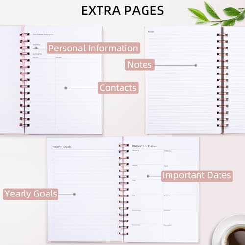 LONLAT Undated Weekly and Monthly Planner Spiral Bound- Weekly Goals Notebook, To Do List, Habit Tracker Journal, Academic, Aesthetic, Stylish School or Office Supplies (6.1" x 8.4" - Pink) - Image 4