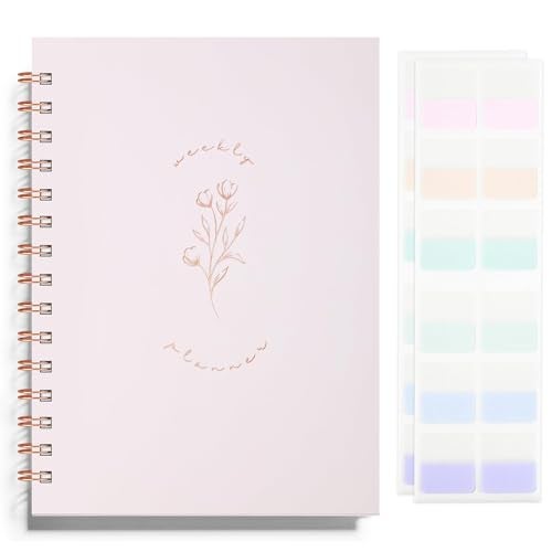 LONLAT Undated Weekly and Monthly Planner Spiral Bound- Weekly Goals Notebook, To Do List, Habit Tracker Journal, Academic, Aesthetic, Stylish School or Office Supplies (6.1" x 8.4" - Pink) - Image 1